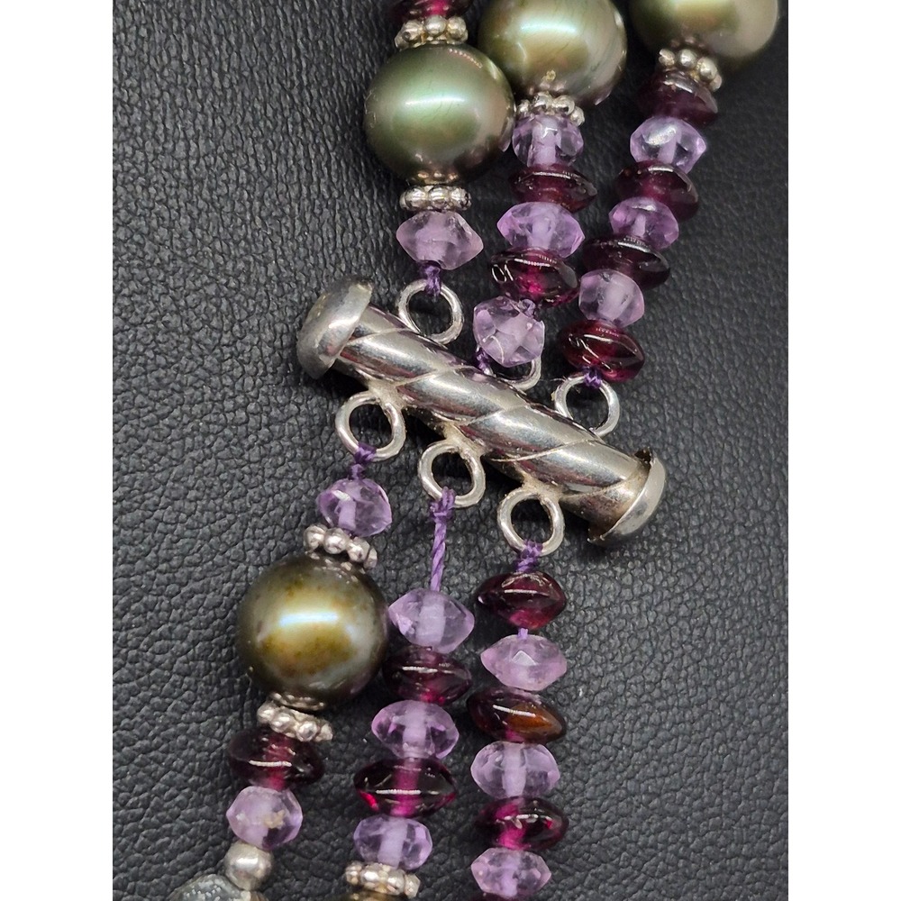 Abalone Necklace Paua Pearl Amethyst Garnet Multi Strand Iridescent Statement - Picture 8 of 16